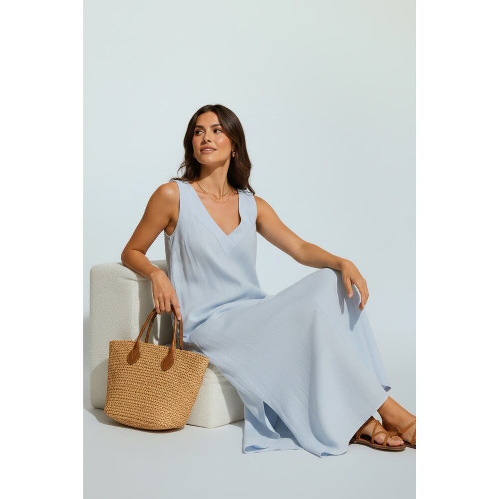 DKNY Boutique Solid V-Neck Sleeveless Maxi Dress Lightweight Side Slit Size XL - Picture 5 of 8